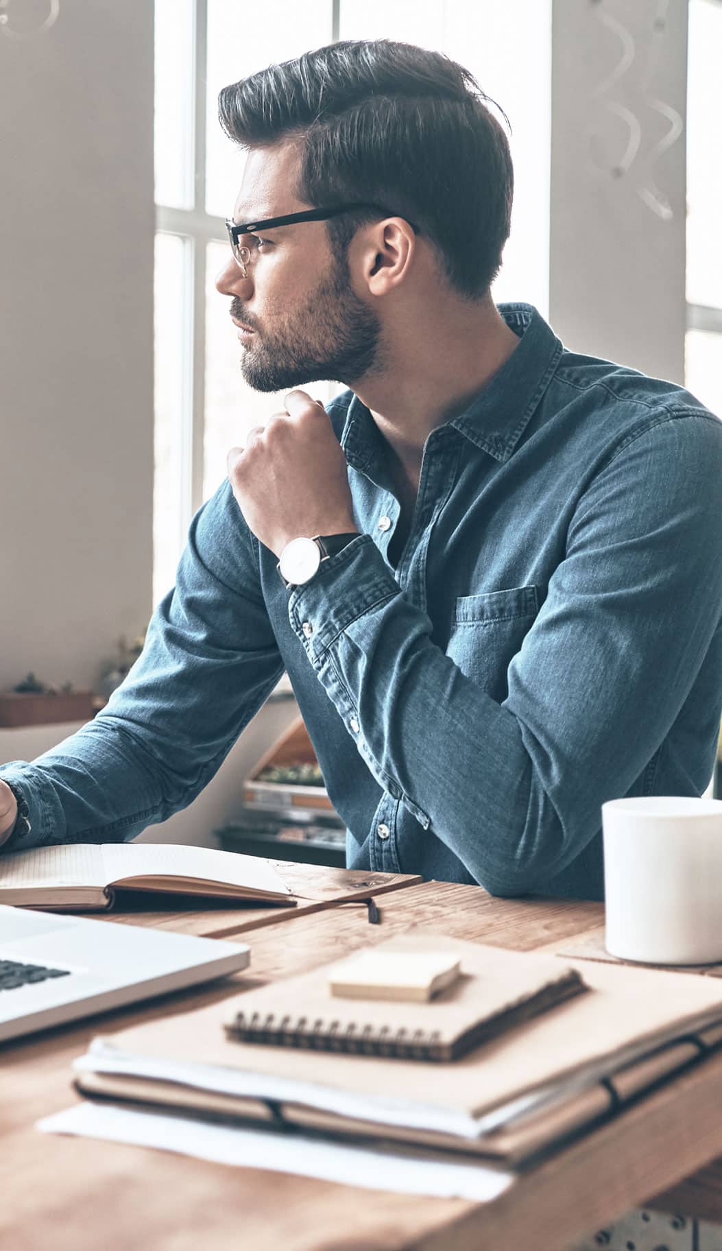 A businessman deep in thought